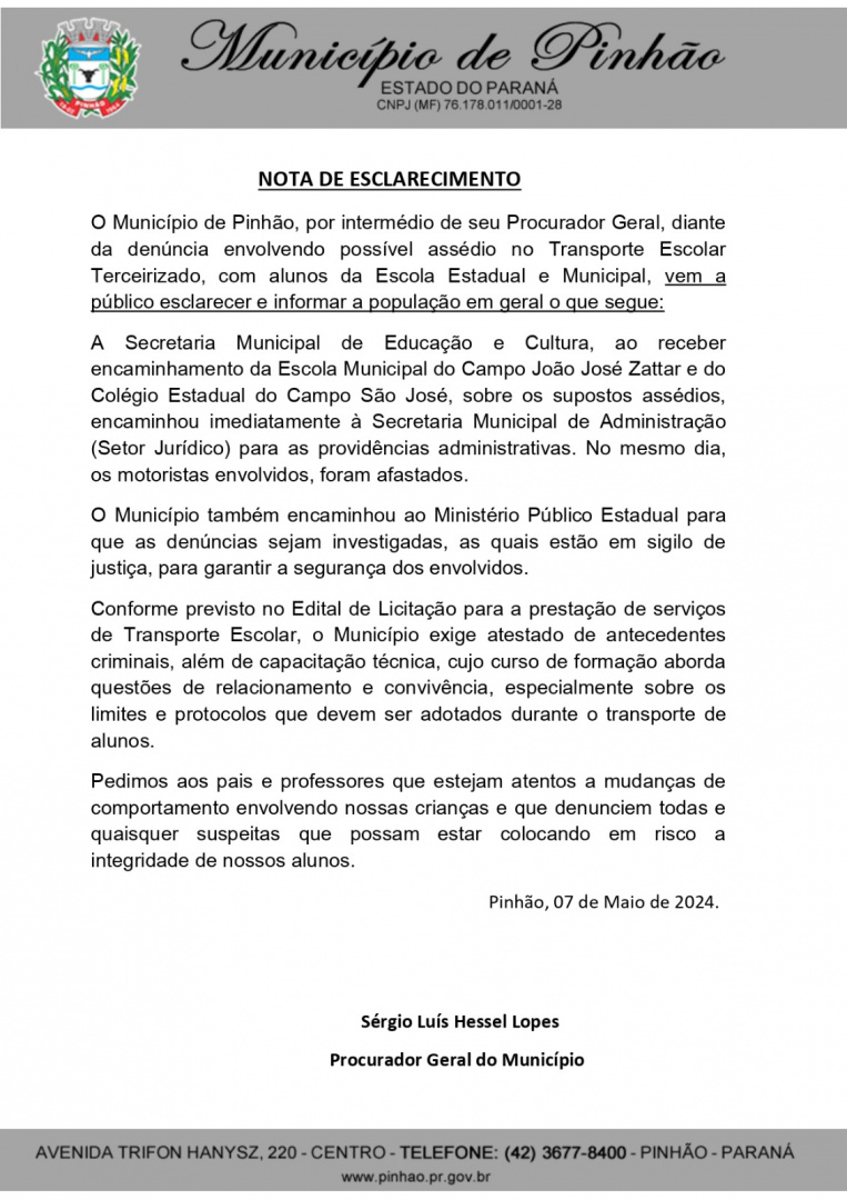 NOTA DE ESCLARECIMENTO